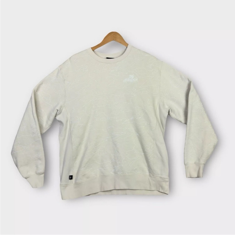 100 Thieves Sweatshirt Mens Size Large L Cream White Geoprint Geography Fleece